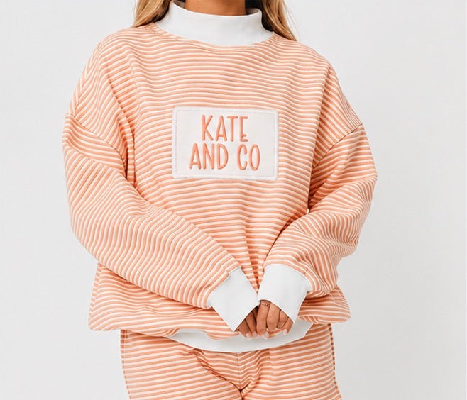 Striped Embroidered Mock Neck