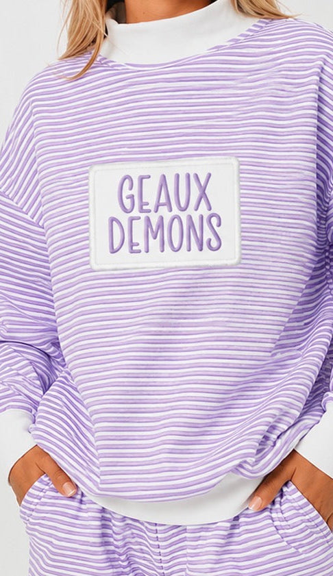 Striped Embroidered Mock Neck