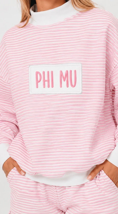 Striped Embroidered Mock Neck