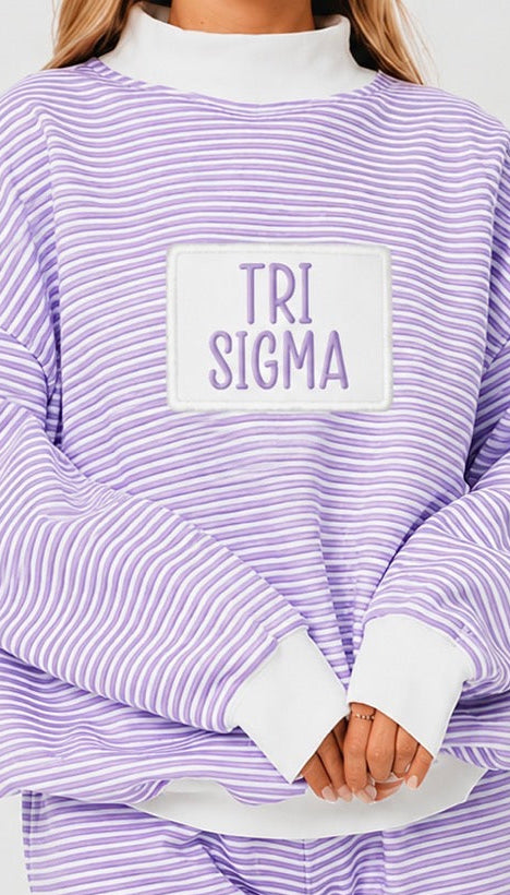 Striped Embroidered Mock Neck