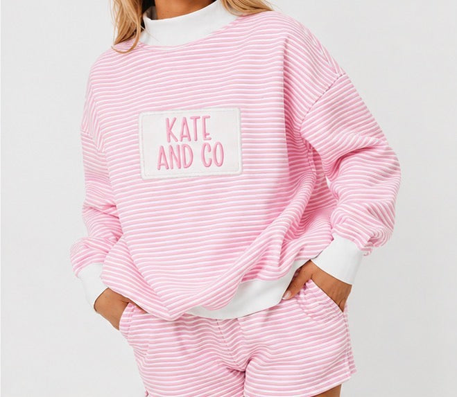 Striped Embroidered Mock Neck